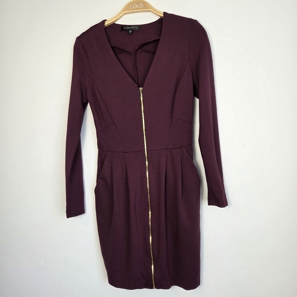 Dynamite Purple Sheath Dress Long Sleeve V-Neck - Picture 7 of 12
